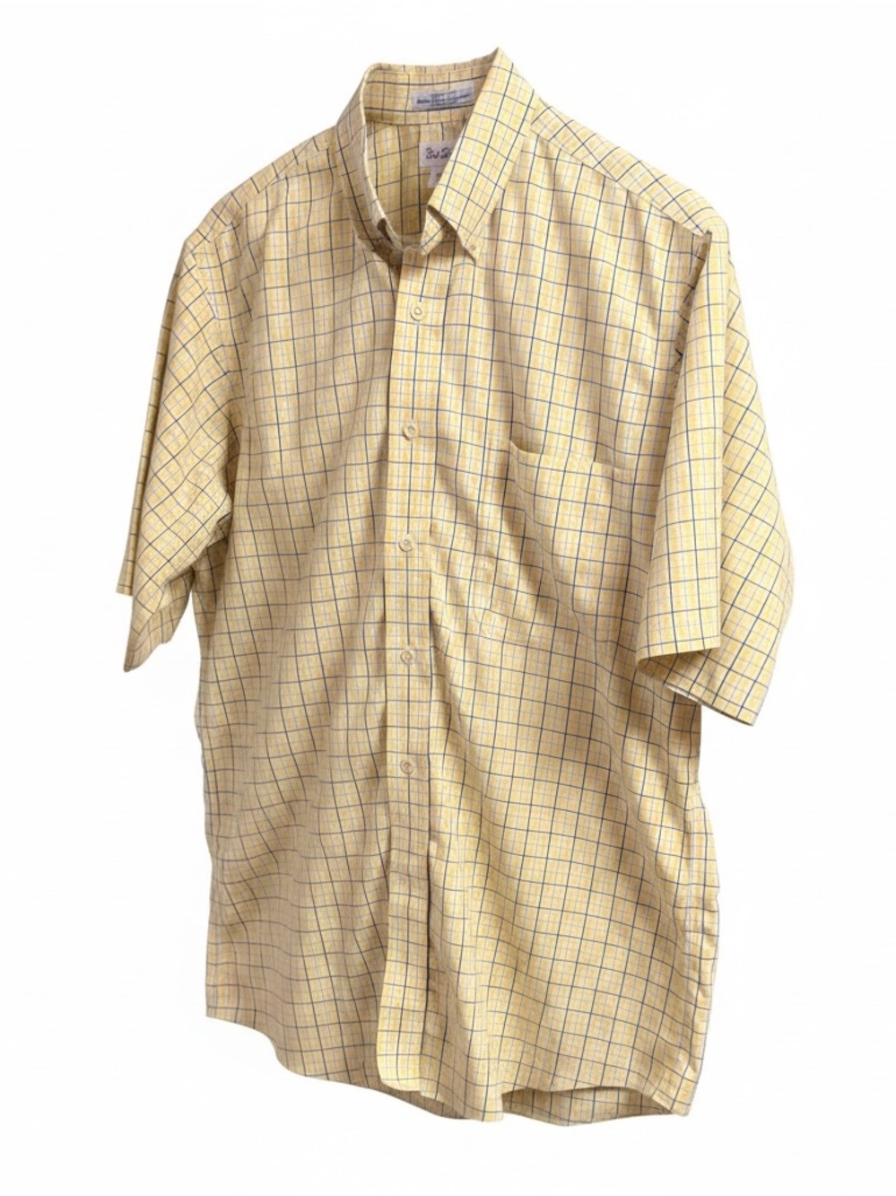 Paul Fredrick Easy Care Cotton Shirt Mens M Button Up Short Sleeve Yellow Plaid